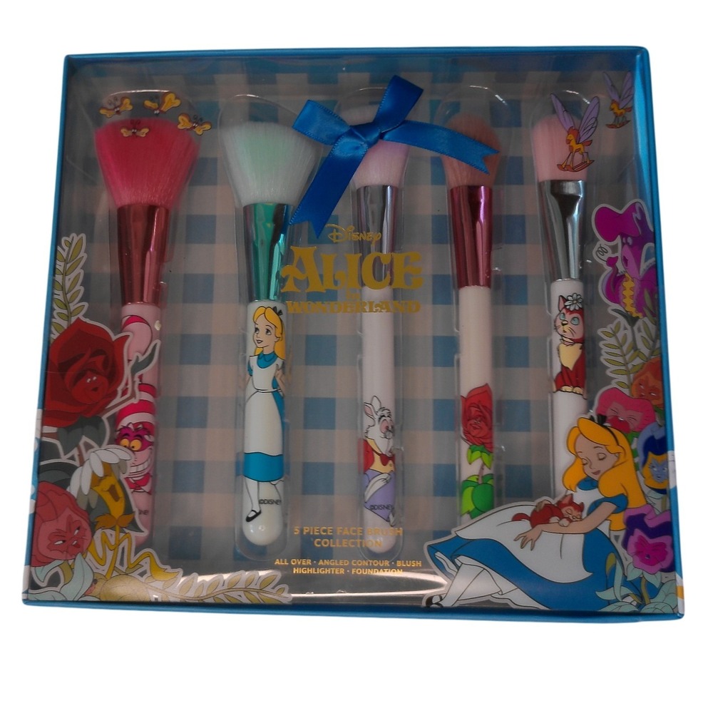 Disney Alice in Wonderland 5-Piece Face Makeup Brush Set Collection NEW